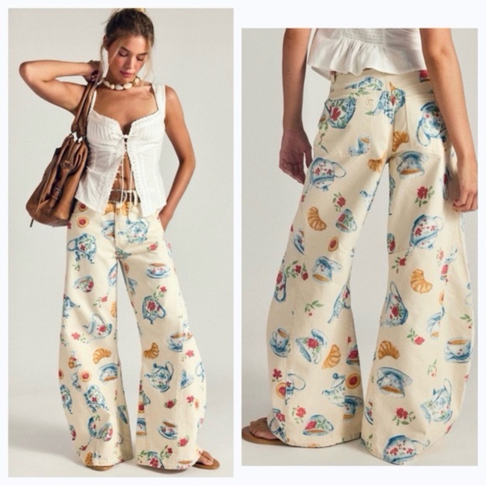 We The Free by Free People Eden High Slouchy Brunch Printed Barrel Jeans sz 28 - Picture 2 of 10